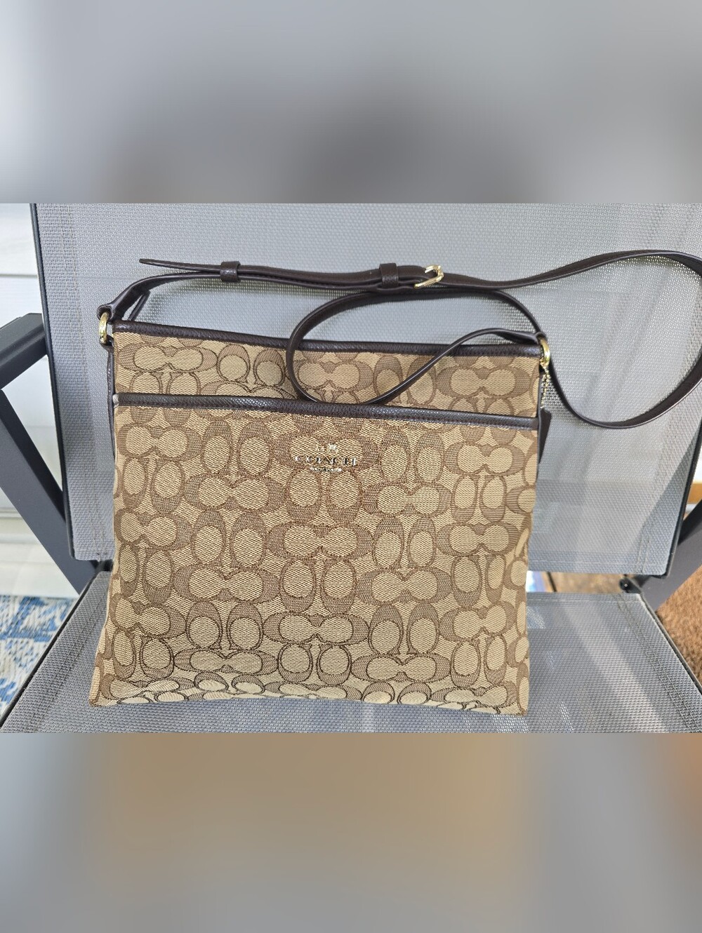 Coach Khaki and Brown Signature Canvas Crossbody NWOT